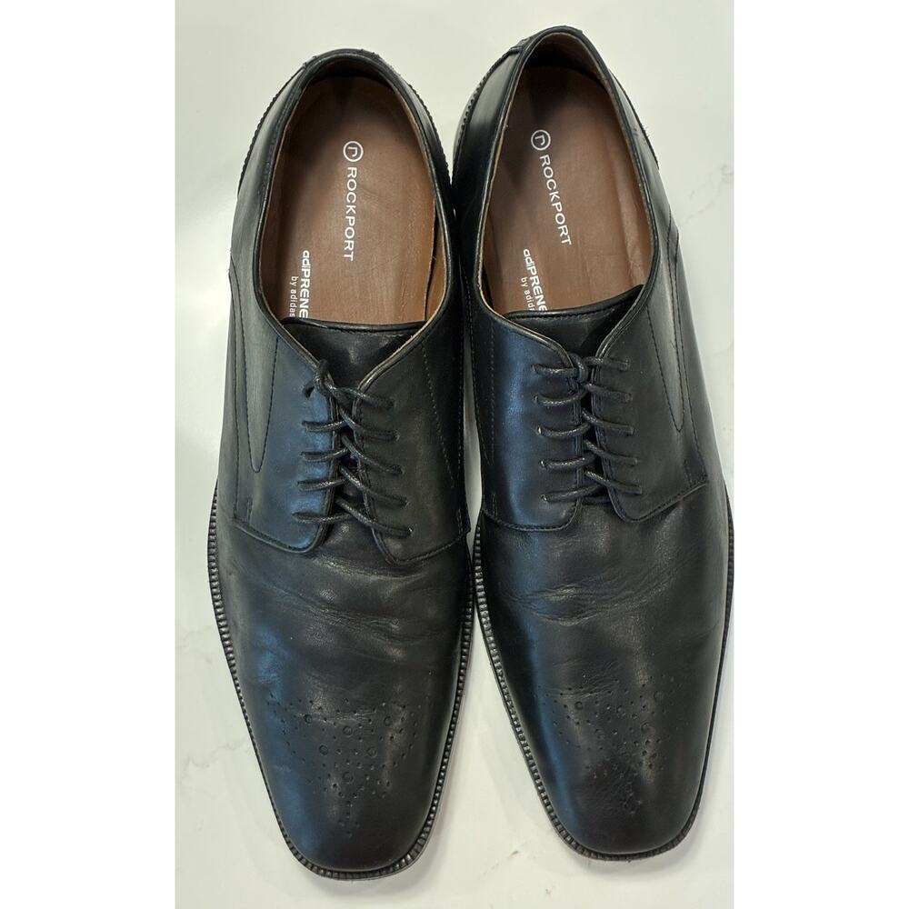 Mens 12 M ROCKPORT DresSports Black Leather Shoes Lace Up adiPRENE/Adidas